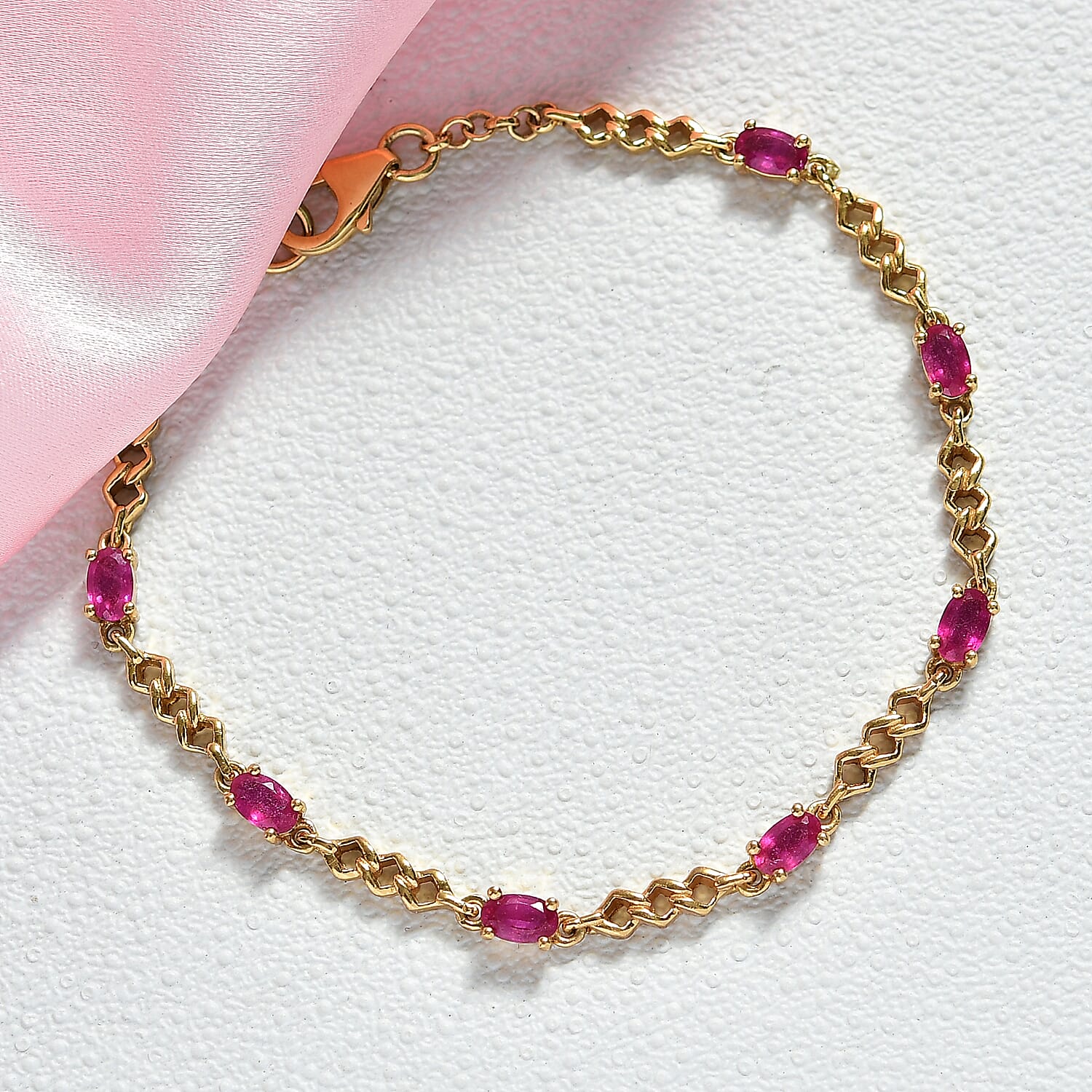 D'joy African Ruby Bracelet (Size - 7) with Lobster Clasp in Yellow Gold Plated Sterling Silver 2.36 Ct, Silver Wt. 5.10 Gms.
