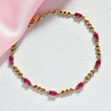 D'joy African Ruby Bracelet (Size - 7) with Lobster Clasp in Yellow Gold Plated Sterling Silver 2.36 Ct, Silver Wt. 5.10 Gms.