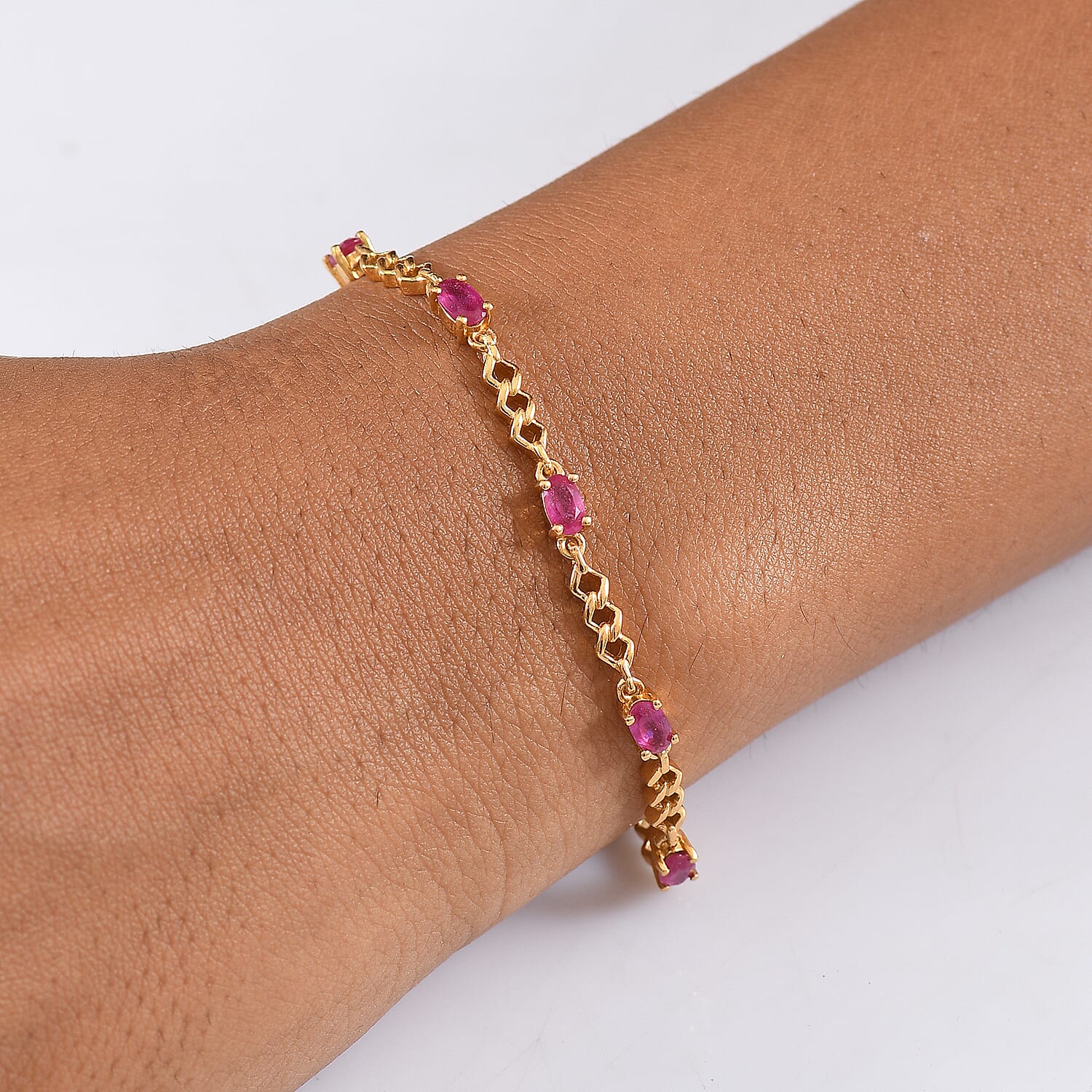 D'joy African Ruby Bracelet (Size - 7) with Lobster Clasp in Yellow Gold Plated Sterling Silver 2.36 Ct, Silver Wt. 5.10 Gms.