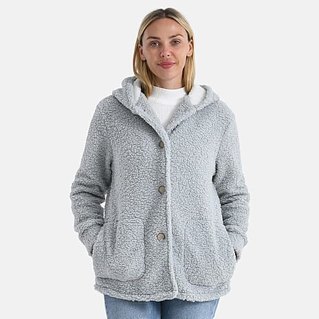 - Maisi Ladies Boucle Coat With Hood (Size M) - Grey