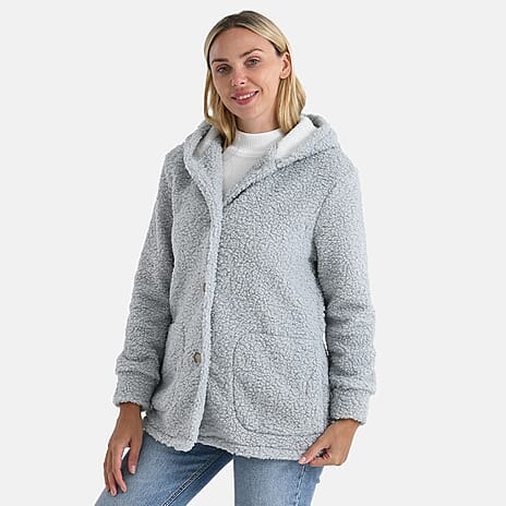 - Maisi Ladies Boucle Coat With Hood (Size L) - Grey
