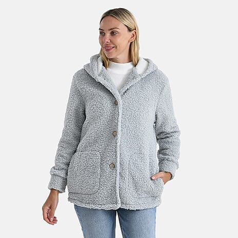 - Maisi Ladies Boucle Coat With Hood (Size L) - Grey