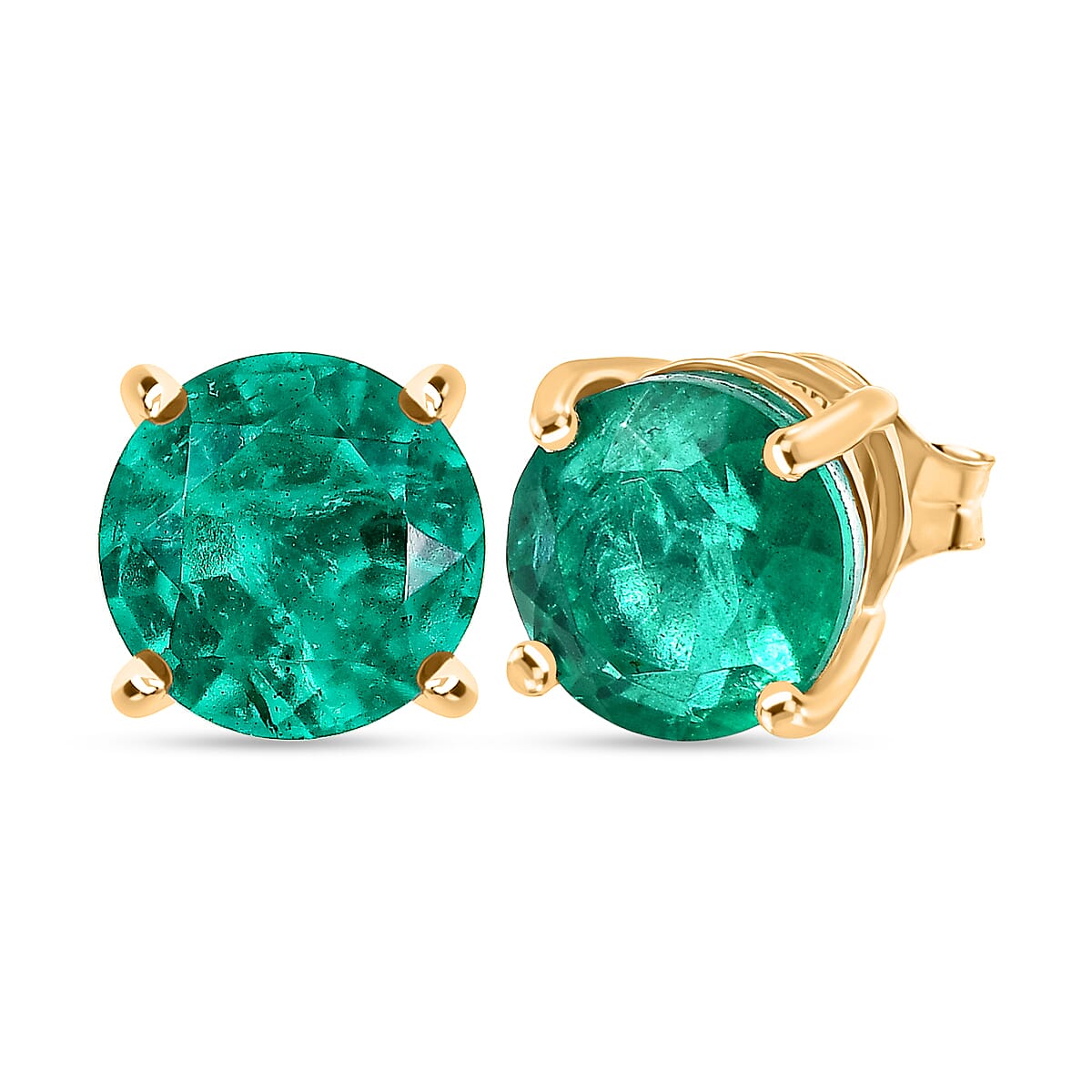 Emeraldine Triplet Quartz Solitaire Stud Push Post Earring in Yellow Gold Plated Sterling Silver 4.88 Ct.