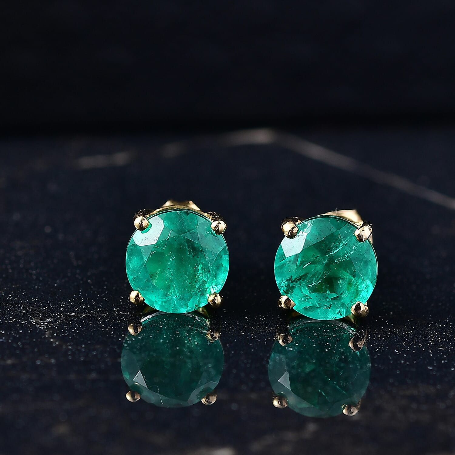 Emeraldine Triplet Quartz Solitaire Stud Push Post Earring in Yellow Gold Plated Sterling Silver 4.88 Ct.