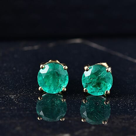 Emeraldine Triplet Quartz Solitaire Stud Push Post Earring in Yellow Gold Plated Sterling Silver 4.88 Ct.