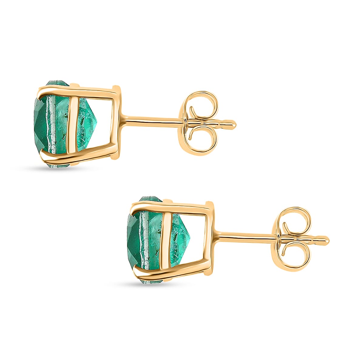 Emeraldine Triplet Quartz Solitaire Stud Push Post Earring in Yellow Gold Plated Sterling Silver 4.88 Ct.