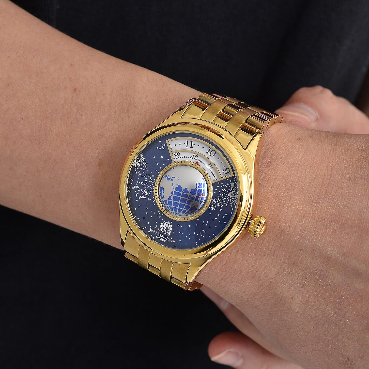 William Hunt Limited Edition Celestial Constellation Automatic Movt Watch With Rotating Globe 3ATM Water Resistancy Presented in a Gift Box - Gold