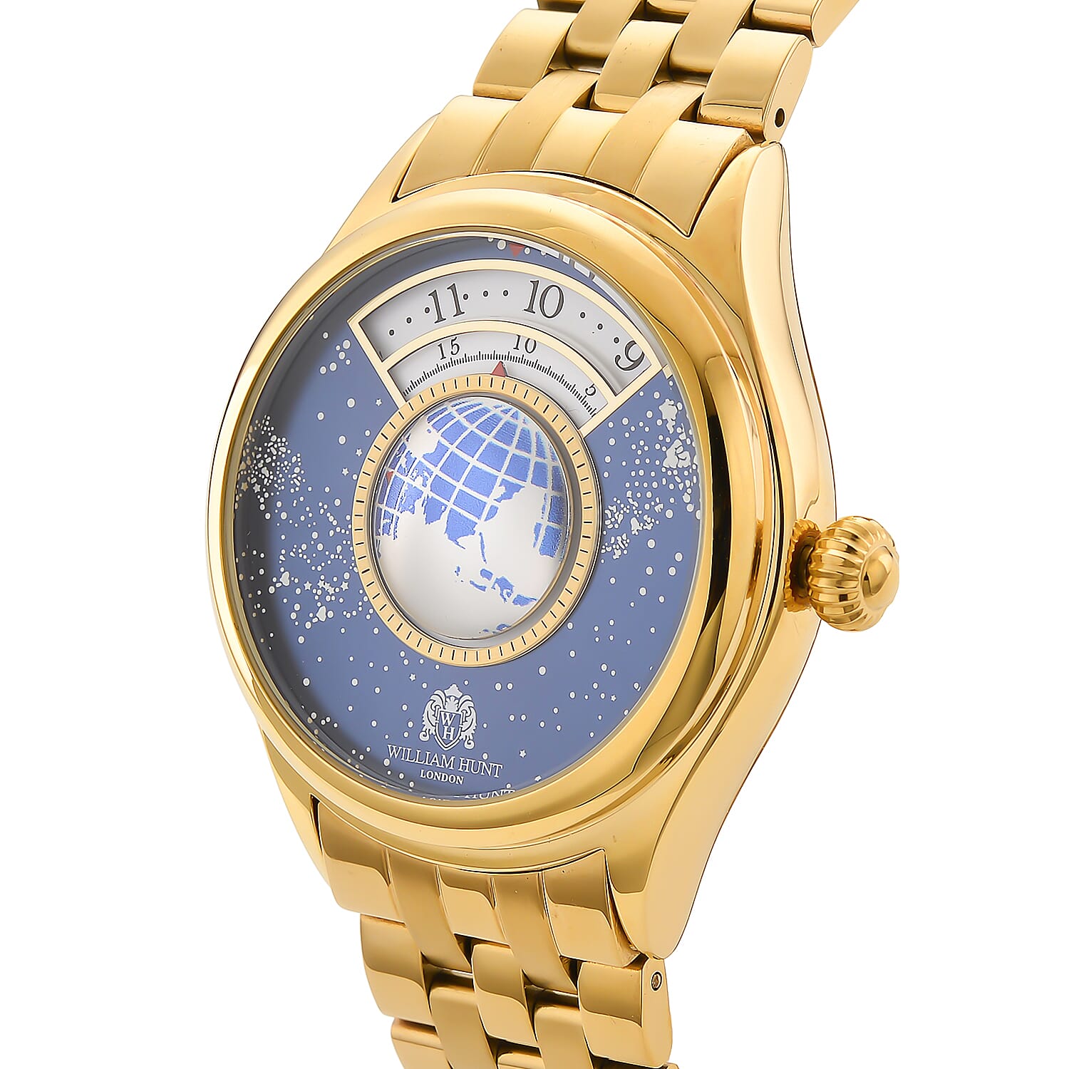 William Hunt Limited Edition Celestial Constellation Automatic Movt Watch With Rotating Globe 3ATM Water Resistancy Presented in a Gift Box - Gold