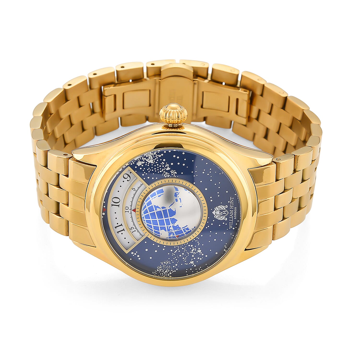 William Hunt Limited Edition Celestial Constellation Automatic Movt Watch With Rotating Globe 3ATM Water Resistancy Presented in a Gift Box - Gold