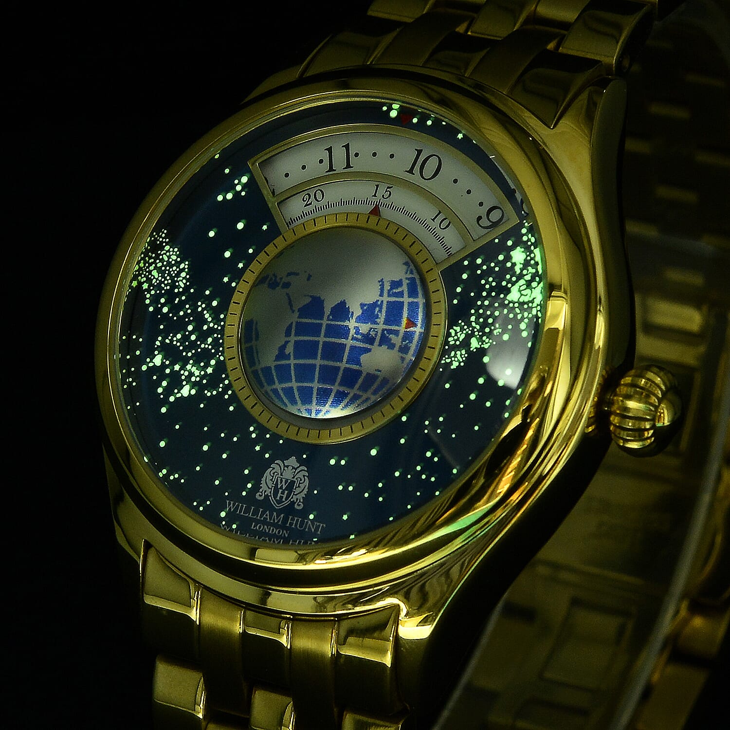 William Hunt Limited Edition Celestial Constellation Automatic Movt Watch With Rotating Globe 3ATM Water Resistancy Presented in a Gift Box - Gold