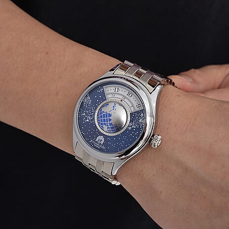 William Hunt Limited Edition Celestial Constellation Automatic Movt Watch With Rotating Globe 3ATM Water Resistancy Presented in a Gift Box - Silver