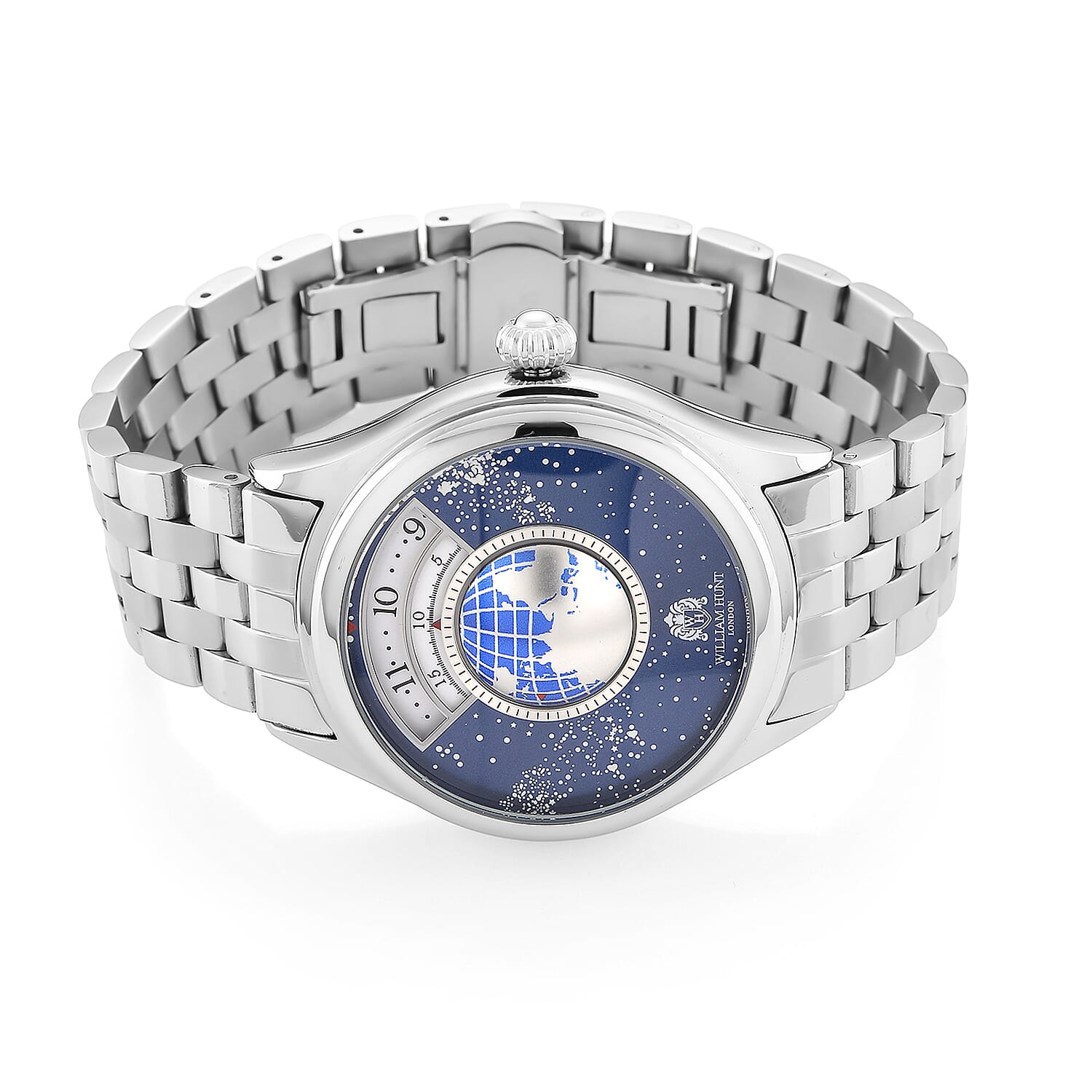 William Hunt Limited Edition Celestial Constellation Automatic Movt Watch With Rotating Globe 3ATM Water Resistancy Presented in a Gift Box - Silver