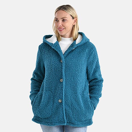 - Maisi Ladies Boucle Coat With Hood (Size XL) - Blue