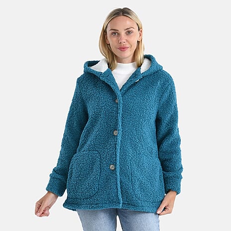 - Maisi Ladies Boucle Coat With Hood (Size XL) - Blue