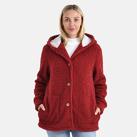 - Maisi Ladies Boucle Coat With Hood (Size XL) - Red