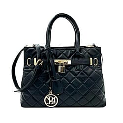 Closeout Deal- Badgley Mischka Diamond Quilted Vegan Leather Tote Bag - Black