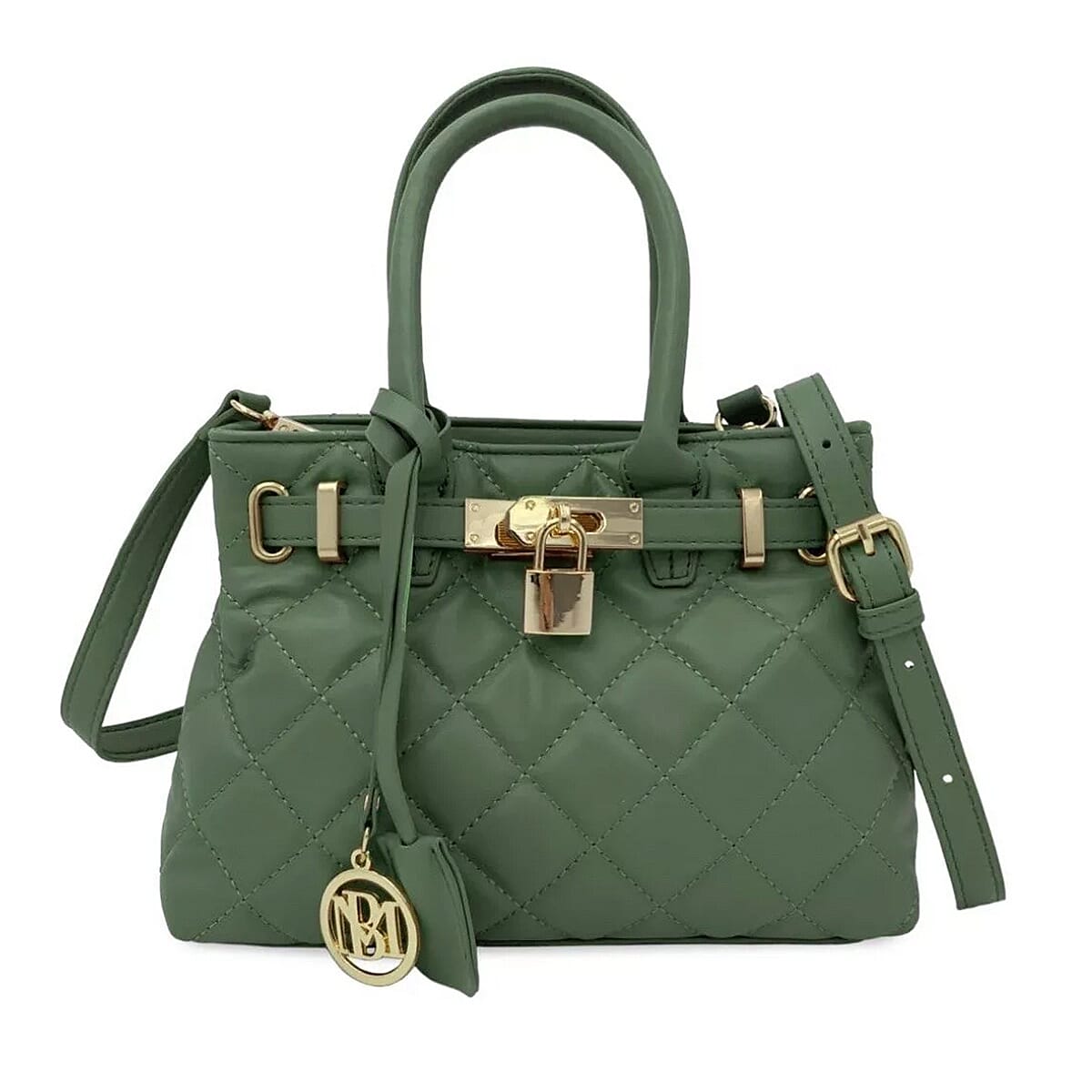 Closeout Deal- Badgley Mischka Diamond Quilted Vegan Leather Tote Bag - Chive