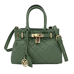 Closeout Deal- Badgley Mischka Diamond Quilted Vegan Leather Tote Bag - Chive