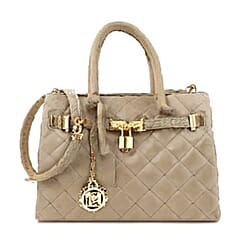 Closeout Deal- Badgley Mischka Diamond Quilted Vegan Leather  Tote Bag - Stone