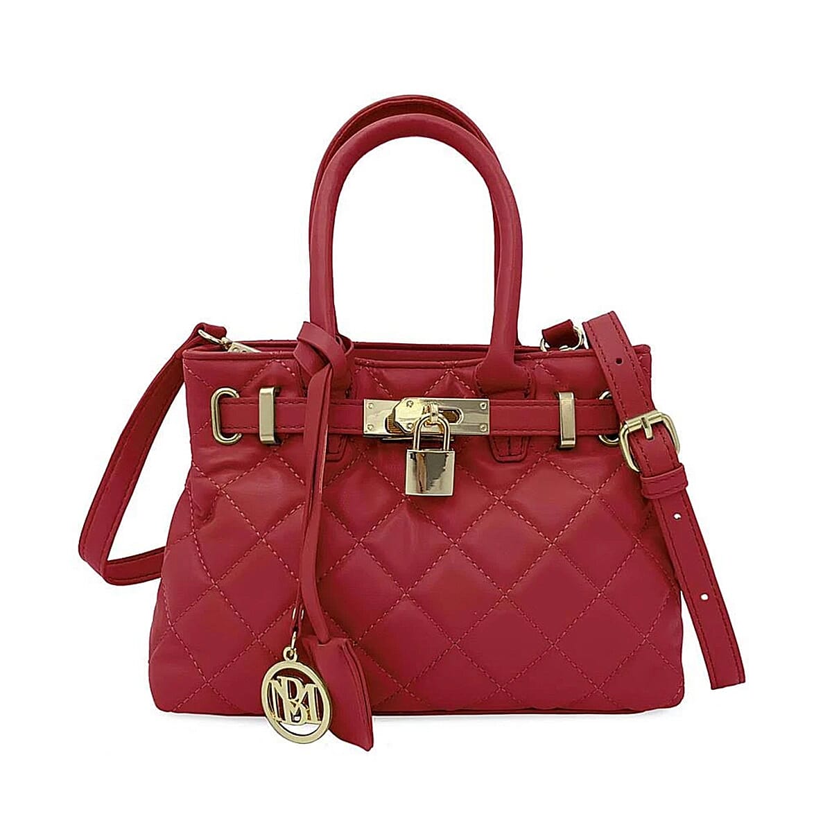 Closeout Deal- Badgley Mischka Diamond Quilted Vegan Leather  Tote Bag - Brick Red