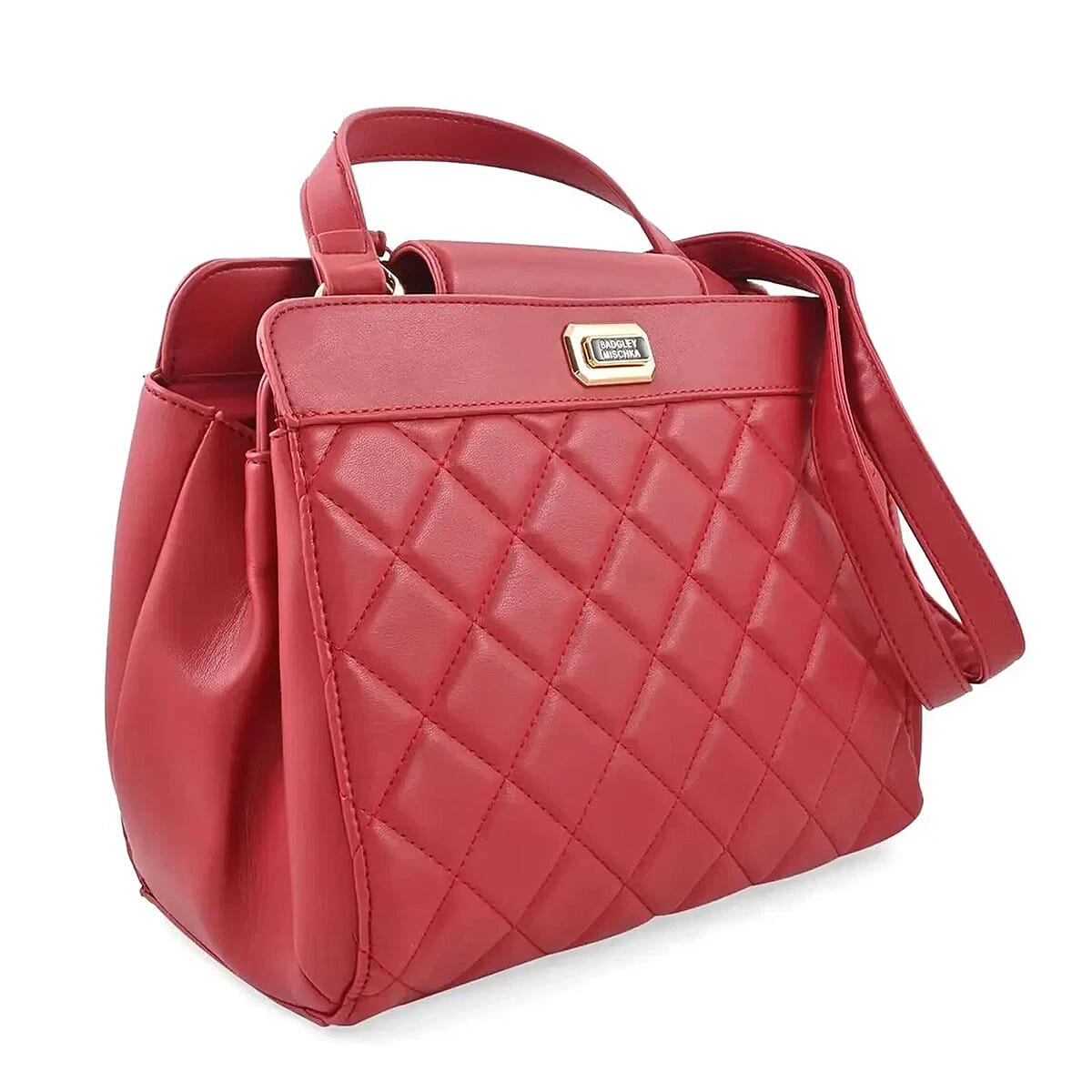 Closeout Deal- Badgley Mischika Quilted Vegan Leather Tote Bag - Red