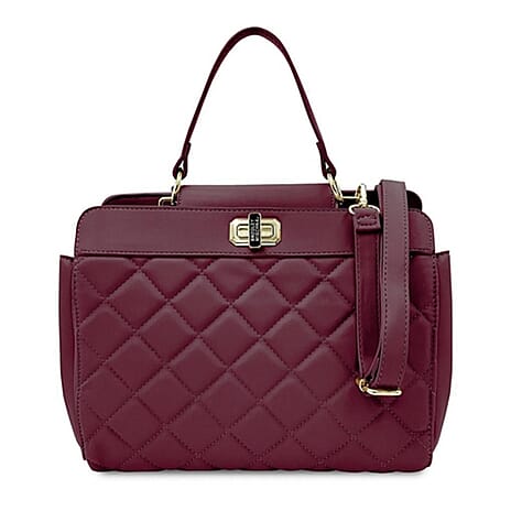 Closeout Deal- Badgley Mischika Quilted Vegan Leather Tote Bag - Plum