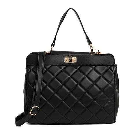 Closeout Deal- Badgley Mischika Quilted Vegan Leather Tote Bag - Black