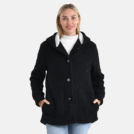 - Maisi Ladies Boucle Coat With Hood (Size M) - Black