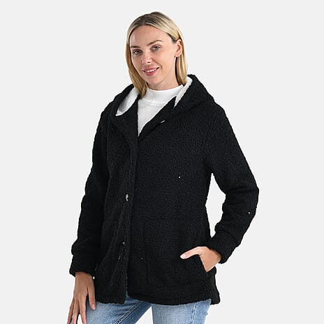- Maisi Ladies Boucle Coat With Hood (Size L) - Black