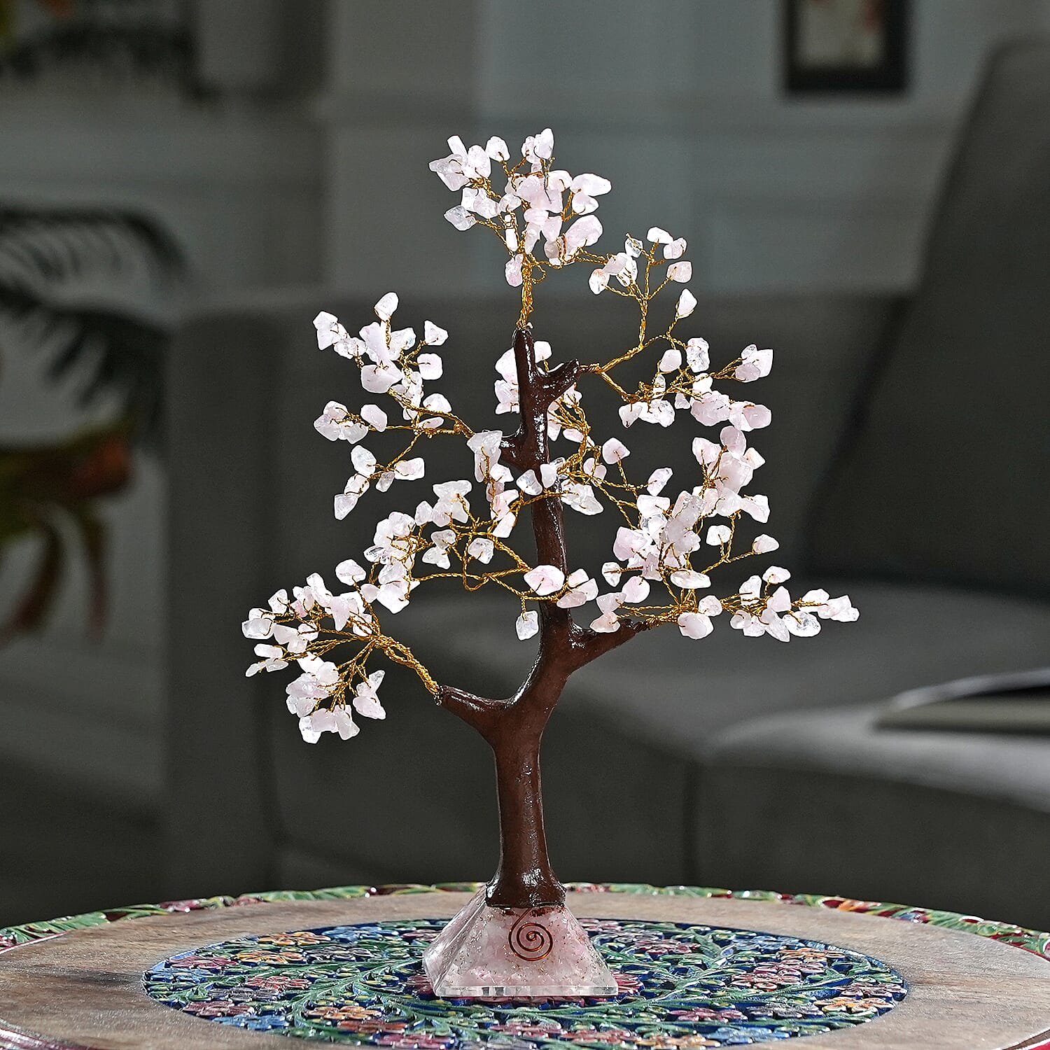 LIVMORE Rose Quartz Gemstone Tree with Orgone Base (23 cm) - Rose