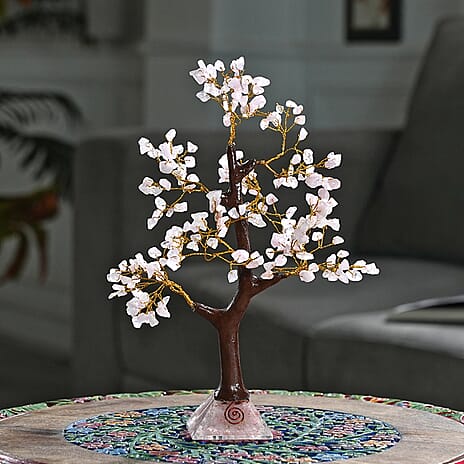 LIVMORE Rose Quartz Gemstone Tree with Orgone Base (23 cm) - Rose