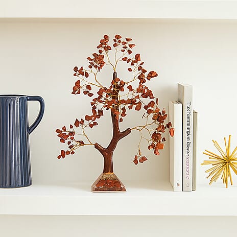 LIVMORE Red Jasper Gemstone Tree with Orgone Base (23 cm)