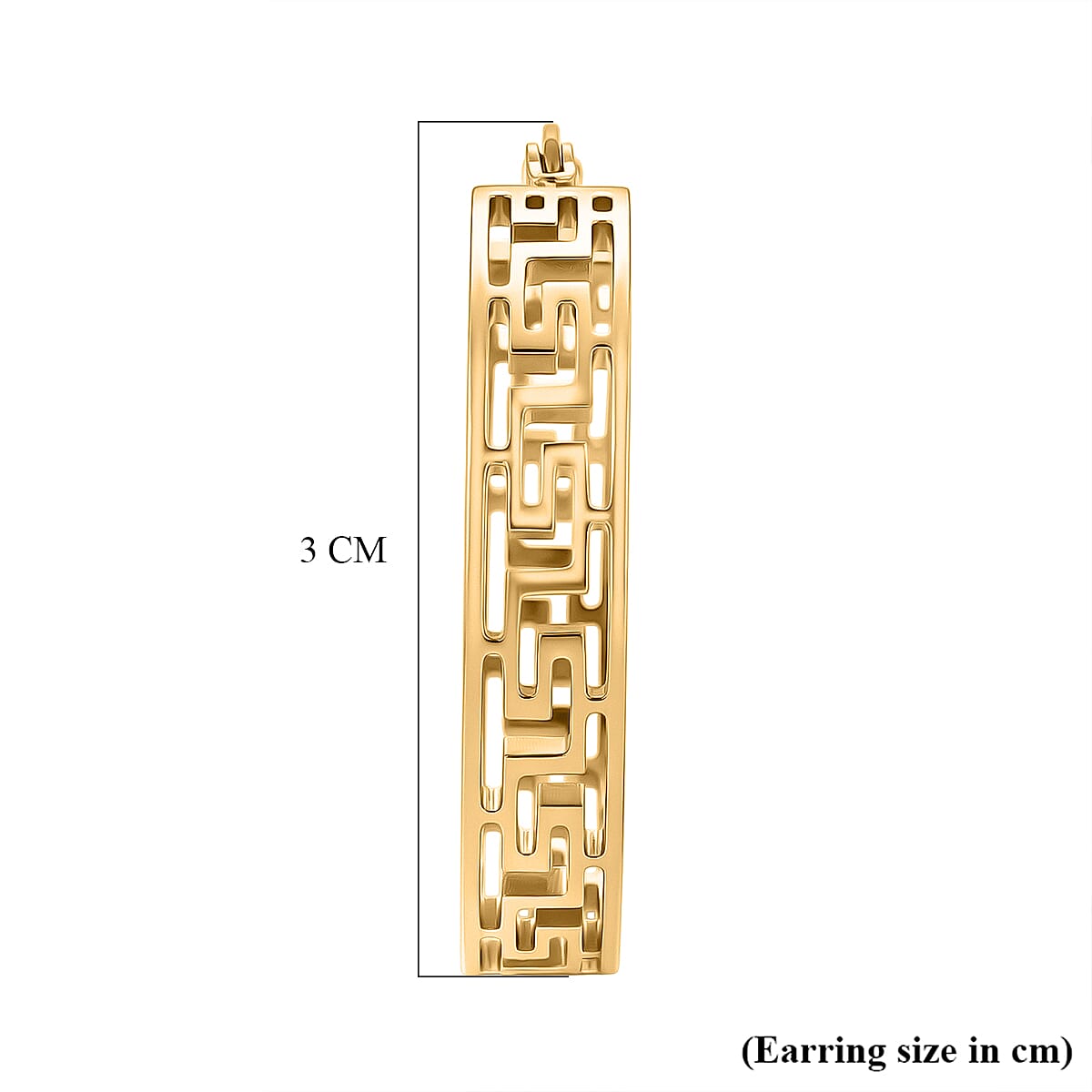 Greek Key Hoop Earring with Clasp in Yellow Gold Tone