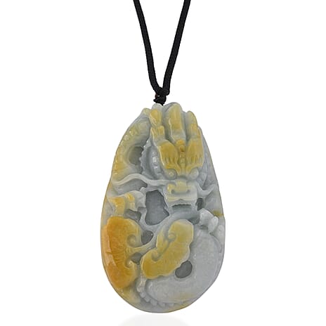 Type A Natural Bi Colour Honey Jade Dragon  Necklace with Cotton Thread (Size 32 Adjustable) 595.000  Ct.