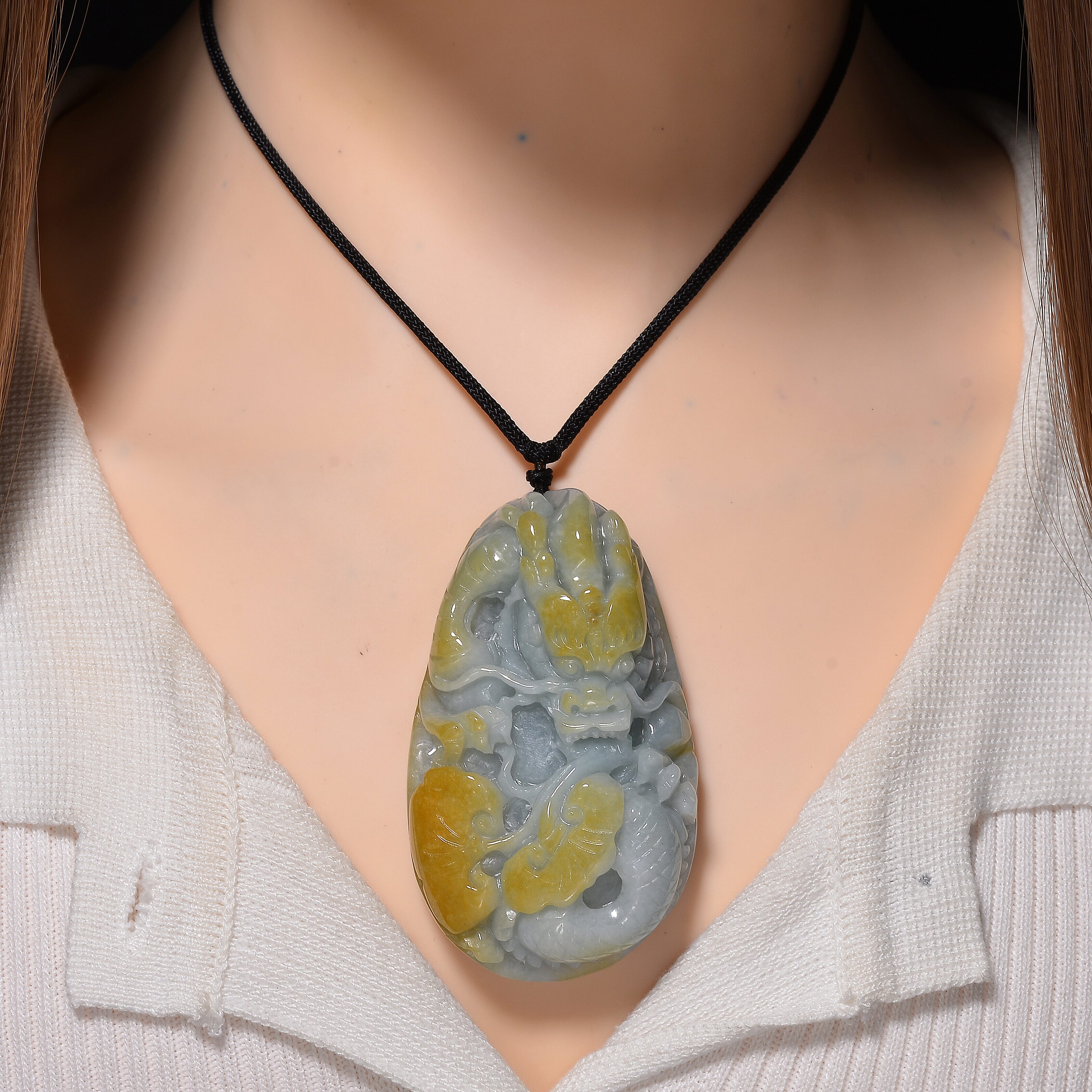 Type A Natural Bi Colour Honey Jade Dragon  Necklace with Cotton Thread (Size 32 Adjustable) 595.000  Ct.