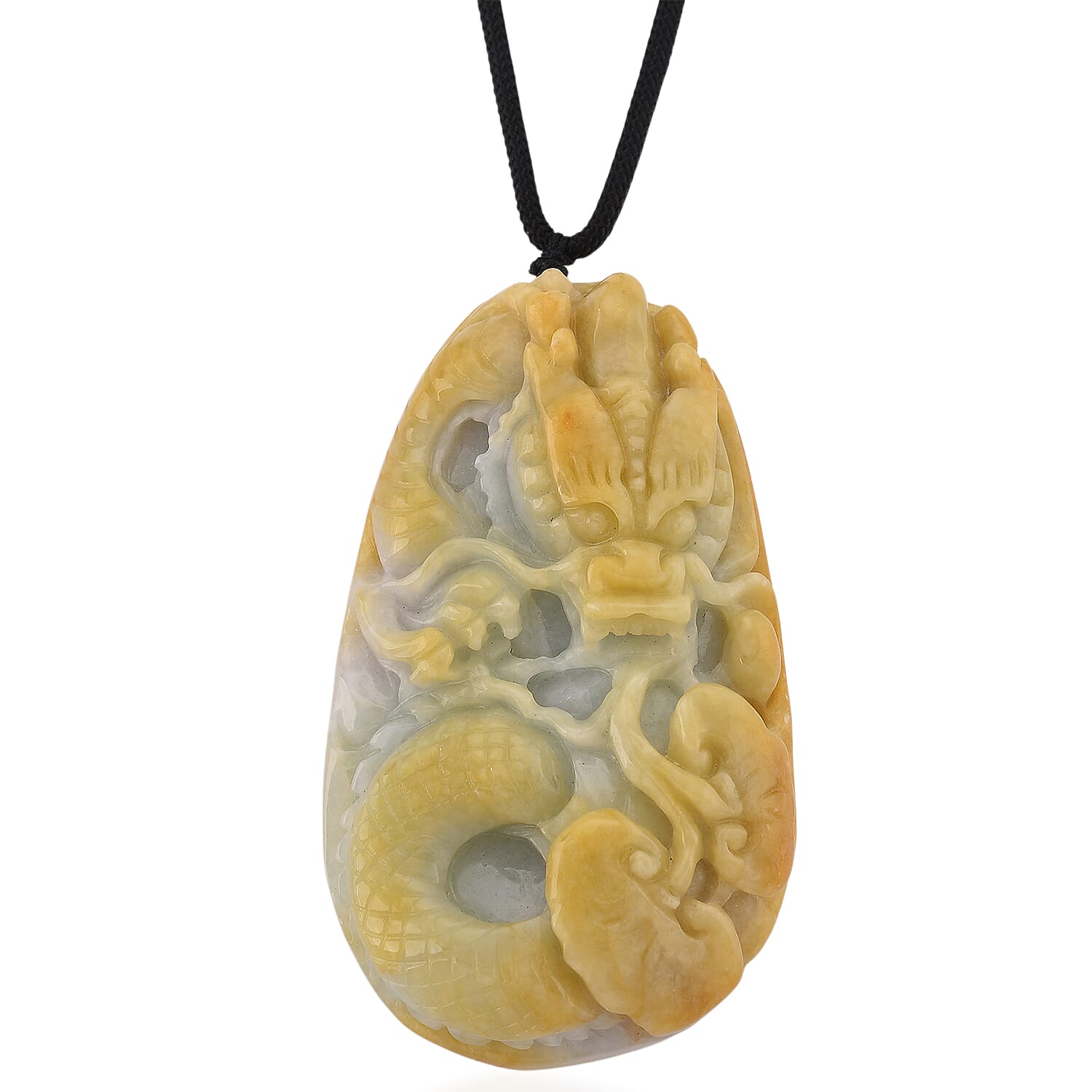 Type A Natural Bi Colour Honey Jade Dragon Necklace with Cotton Thread (Size 30 Adjustable) 560.00 Ct.