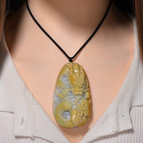 Type A Natural Bi Colour Honey Jade Dragon Necklace with Cotton Thread (Size 30 Adjustable) 560.00 Ct.