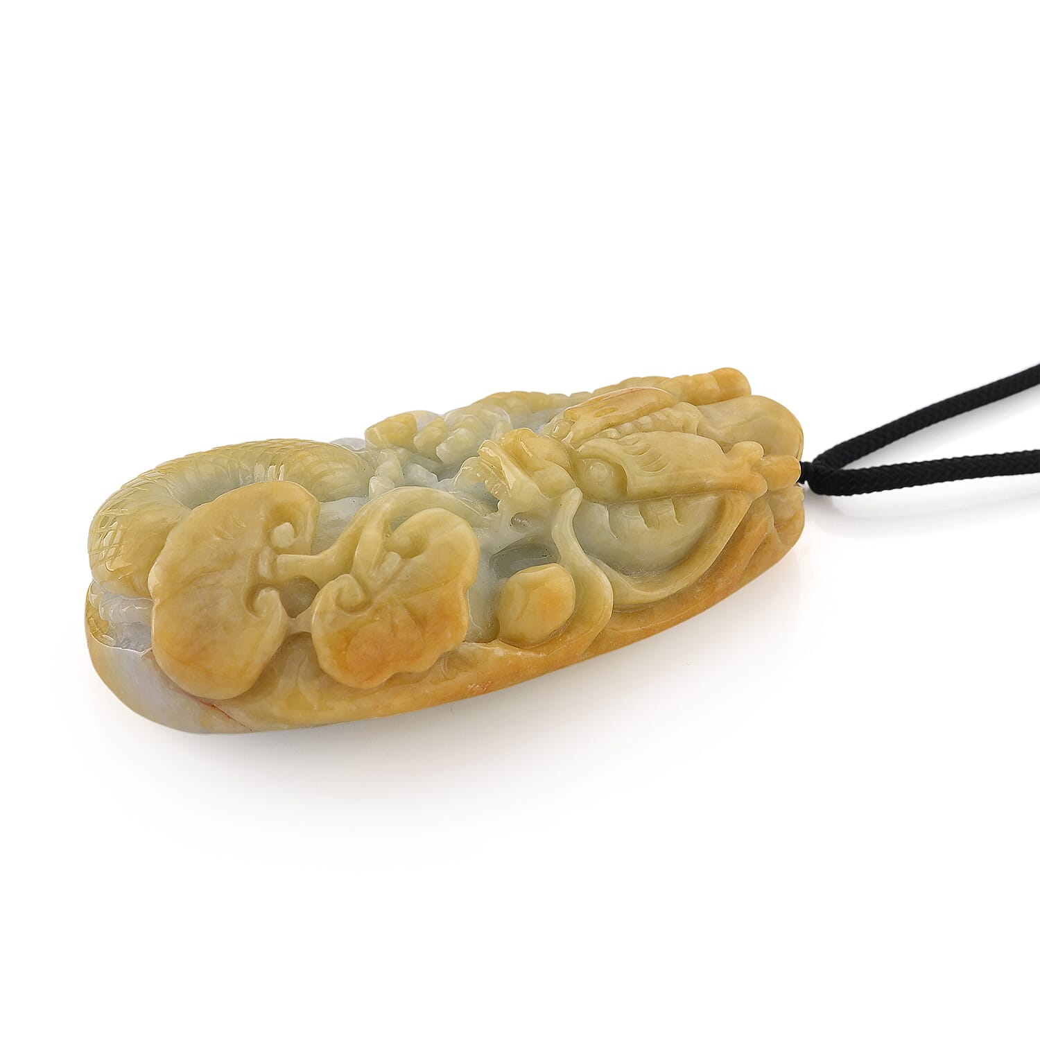 Type A Natural Bi Colour Honey Jade Dragon Necklace with Cotton Thread (Size 30 Adjustable) 560.00 Ct.
