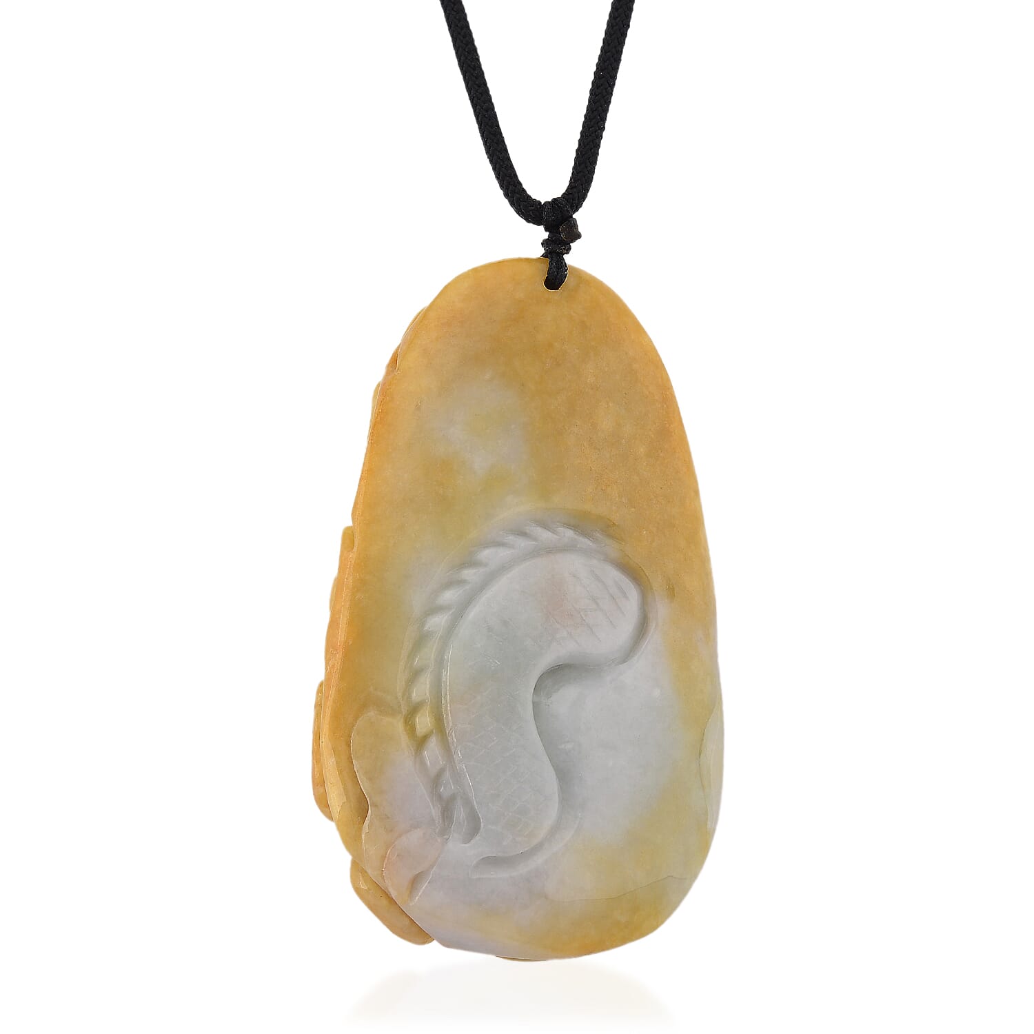 Type A Natural Bi Colour Honey Jade Dragon Necklace with Cotton Thread (Size 30 Adjustable) 560.00 Ct.