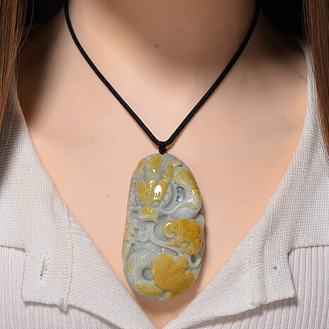 Type A Natural Bi Colour Honey Jade Dragon  Necklace with Cotton Thread (Size 30 Adjustable) 585.00 Ct.
