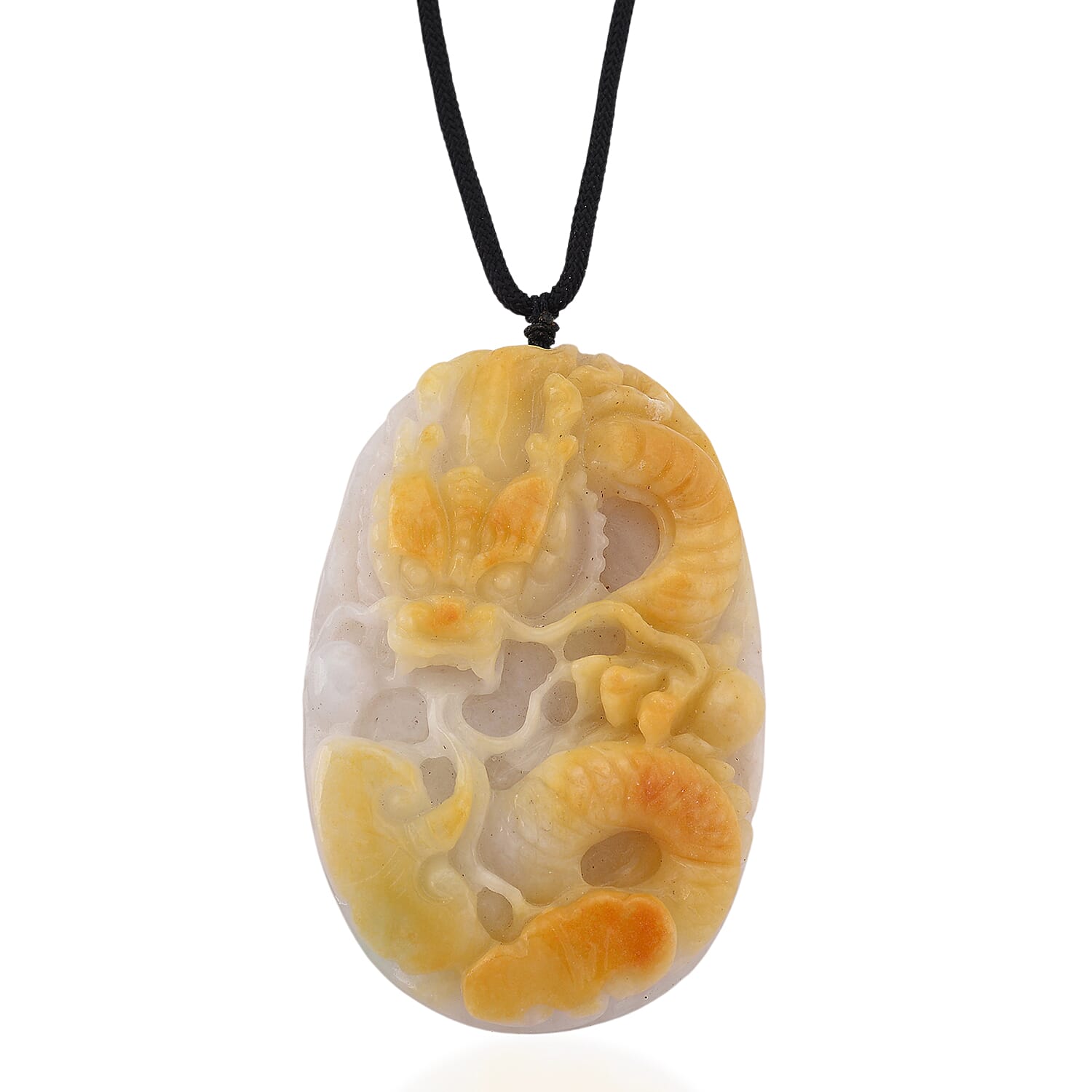 Type A Natural Bi Colour Honey Jade Hand Carved Necklace with Cotton Thread(Size 30 Adjustable) 610.00 Ct.