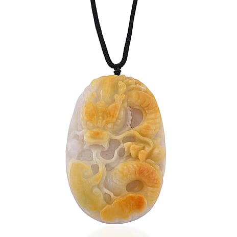 Type A Natural Bi Colour Honey Jade Hand Carved Necklace with Cotton Thread(Size 30 Adjustable) 610.00 Ct.