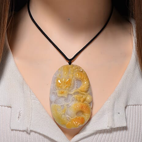 Type A Natural Bi Colour Honey Jade Hand Carved Necklace with Cotton Thread(Size 30 Adjustable) 610.00 Ct.