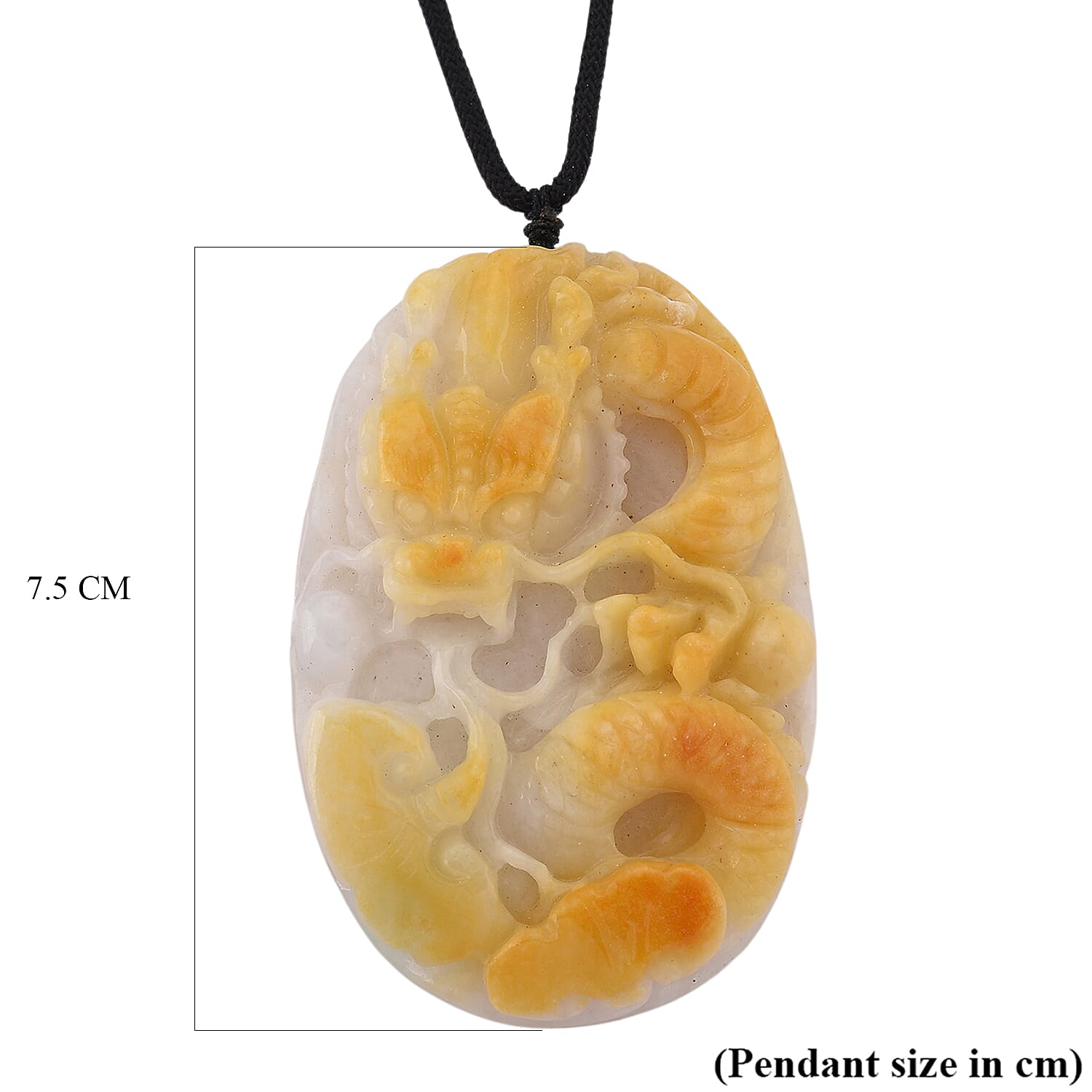Type A Natural Bi Colour Honey Jade Hand Carved Necklace with Cotton Thread(Size 30 Adjustable) 610.00 Ct.