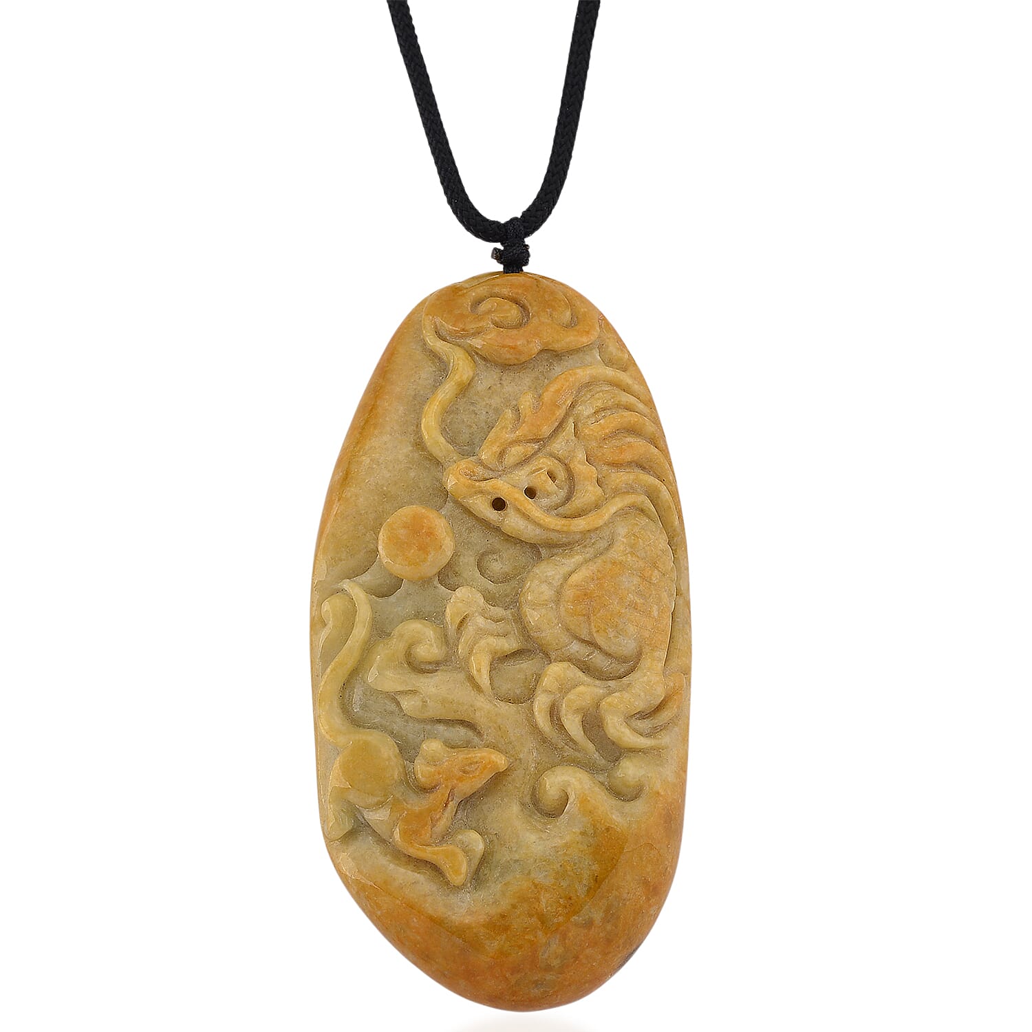 Type A Natural Bi Colour Honey Jade Hand Carved Necklace with Cotton Thread (Size 28 Adjustable) 520.00 Ct.