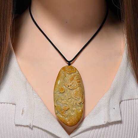 Type A Natural Bi Colour Honey Jade Hand Carved Necklace with Cotton Thread (Size 28 Adjustable) 520.00 Ct.