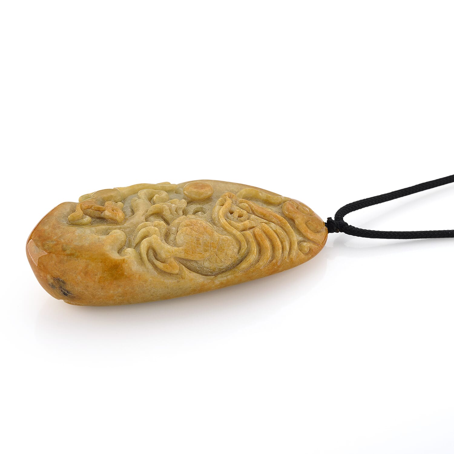 Type A Natural Bi Colour Honey Jade Hand Carved Necklace with Cotton Thread (Size 28 Adjustable) 520.00 Ct.