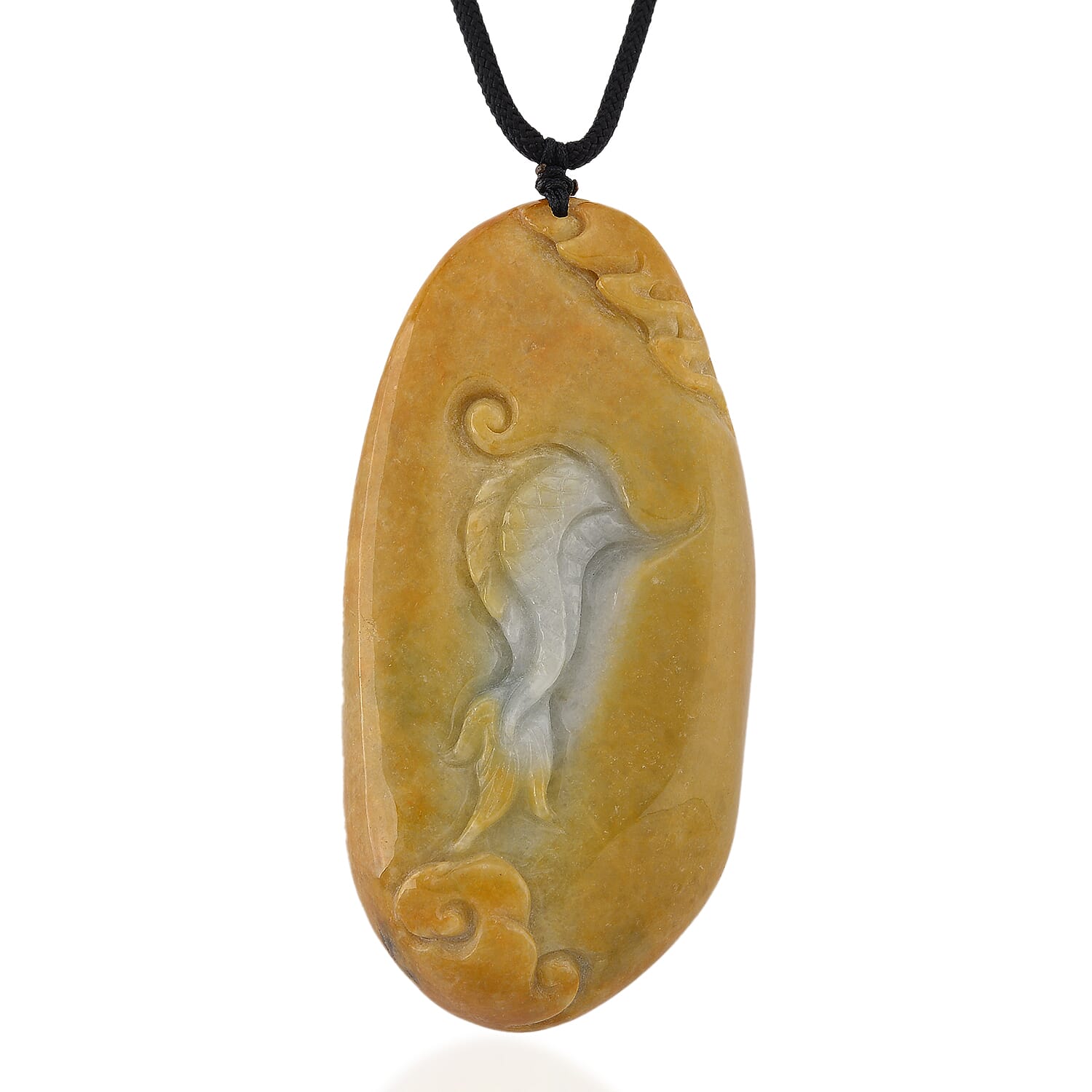 Type A Natural Bi Colour Honey Jade Hand Carved Necklace with Cotton Thread (Size 28 Adjustable) 520.00 Ct.