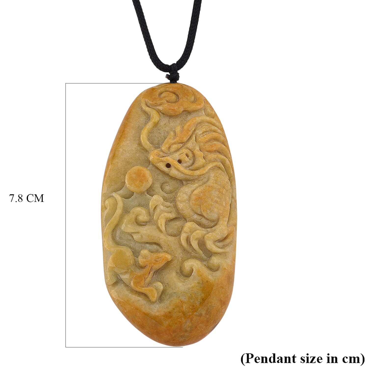 Type A Natural Bi Colour Honey Jade Hand Carved Necklace with Cotton Thread (Size 28 Adjustable) 520.00 Ct.