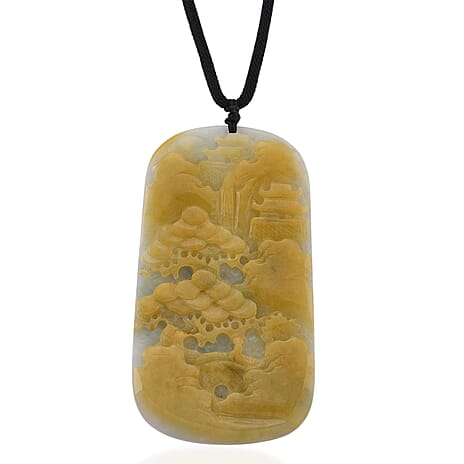 Type A Natural Bi Colour Honey Jade Necklace with Cotton Thread (Size 30 Adjustable)